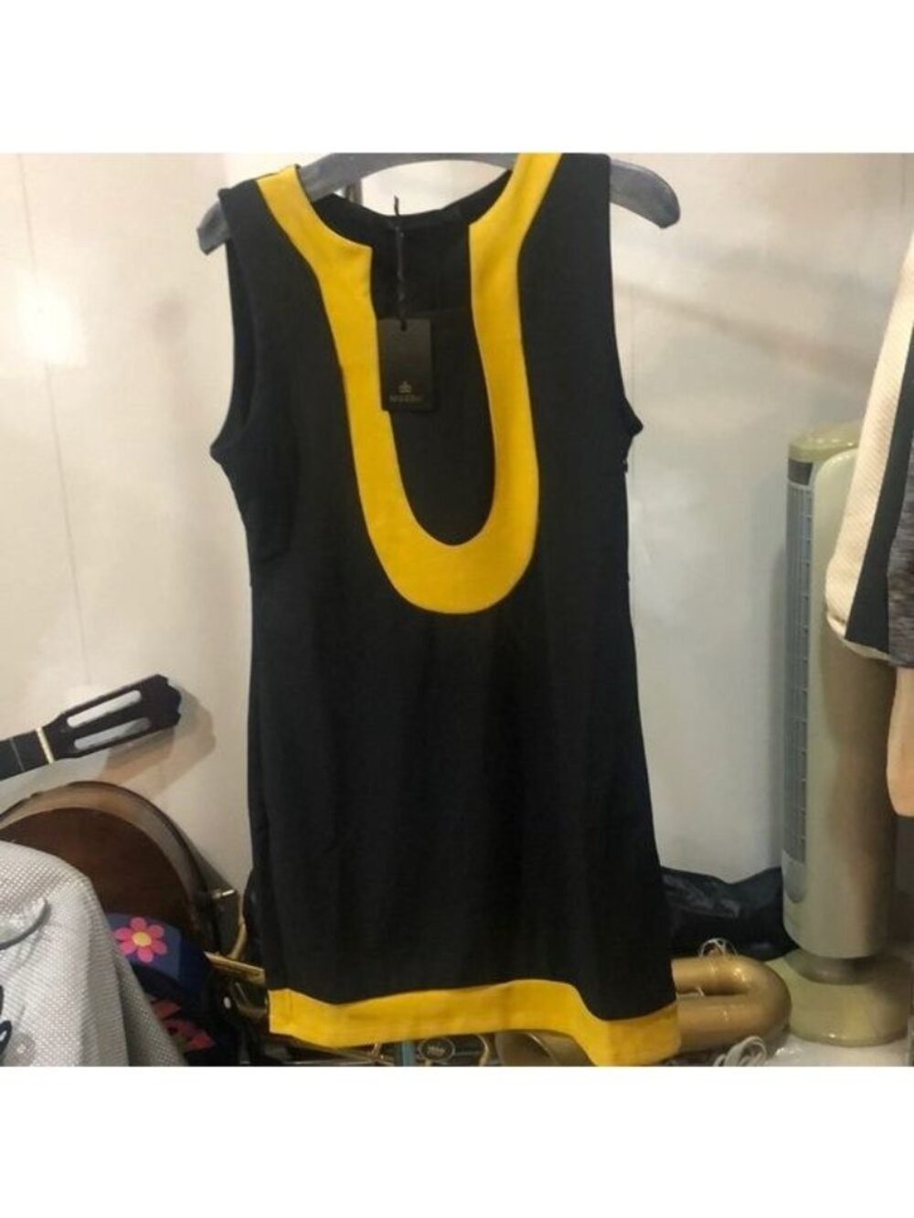 NWT Radzoli Womens Black Gold Trim Stretch Sleeveless Dress S SMALL - Picture 1 of 8